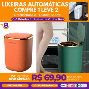 COMPRE 1 LEVE 2 Lixeira Banheiro e Cozinha Automática - Sensor Lenogue a Bateria + 3 Brindes